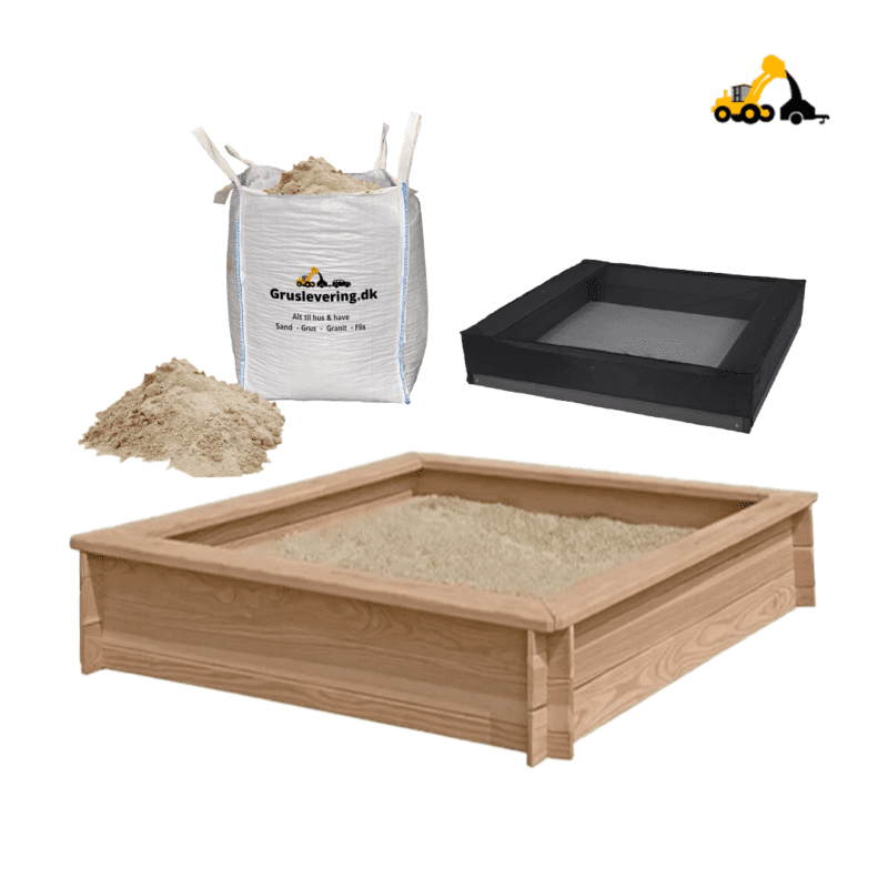 Sandkasse pakke: Sandkasse i lærketræ inkl. 450kg sand og net Kærvang Materialer